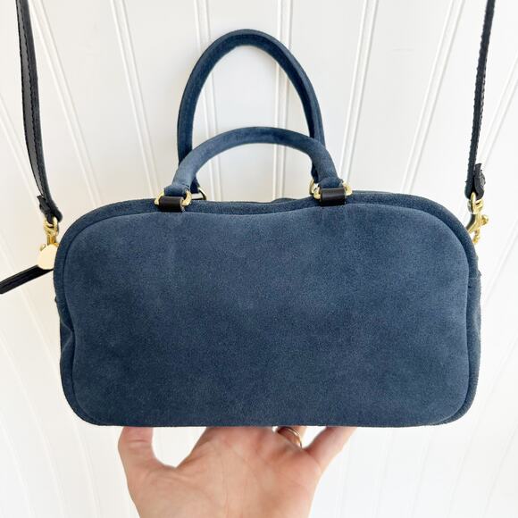 Clare V. Petite Claudine Navy Suede Crossbody Bag Top Handle Shoulder Purse NEW - Picture 6 of 10
